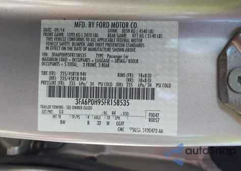 2015 Ford Fusion Se z USA, uszkodzony, nr VIN 3FA6P0H95FR158535